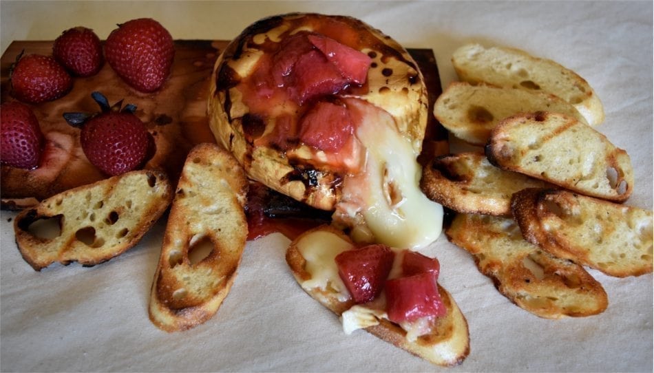 Cherry Planked Brie with Strawberry Rhubarb Compote Recipe