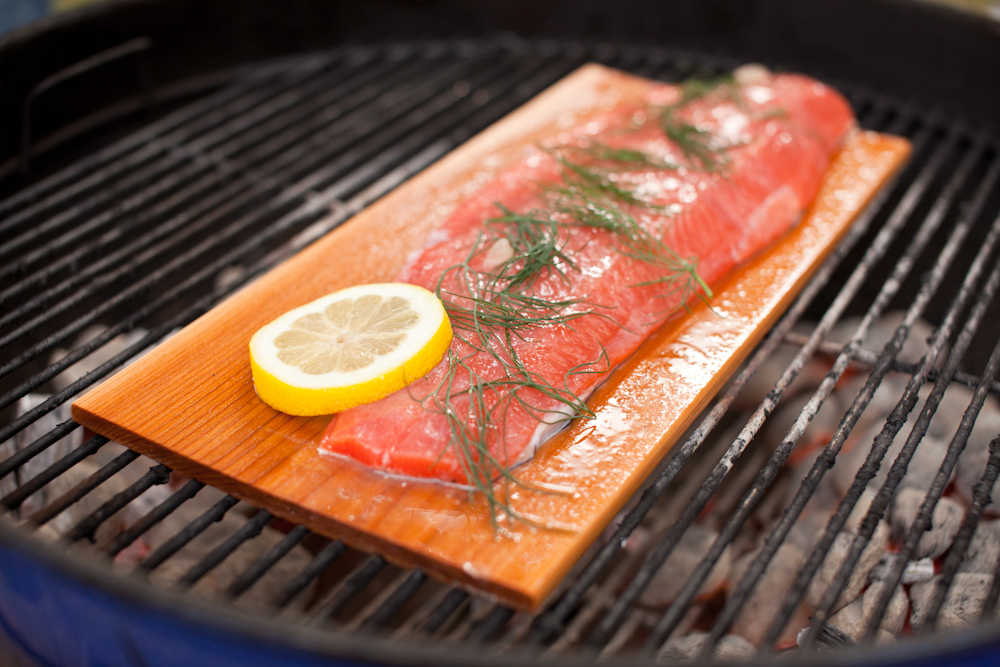 Cedar Planked Copper River Salmon with Lemon and Dill