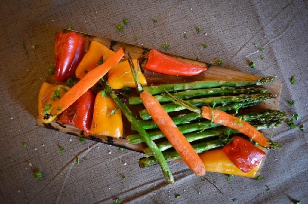 Grilled vegetables on Alder plank