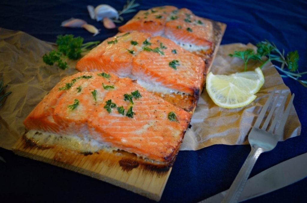 Baked Cedar Planked Salmon with Garlic Honey Butter Recipe