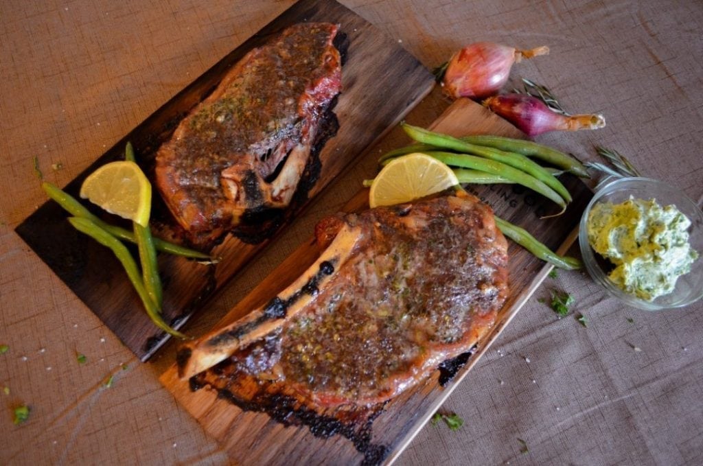 Red Oak Planked Steak with Garlic Herb Butter Recipe