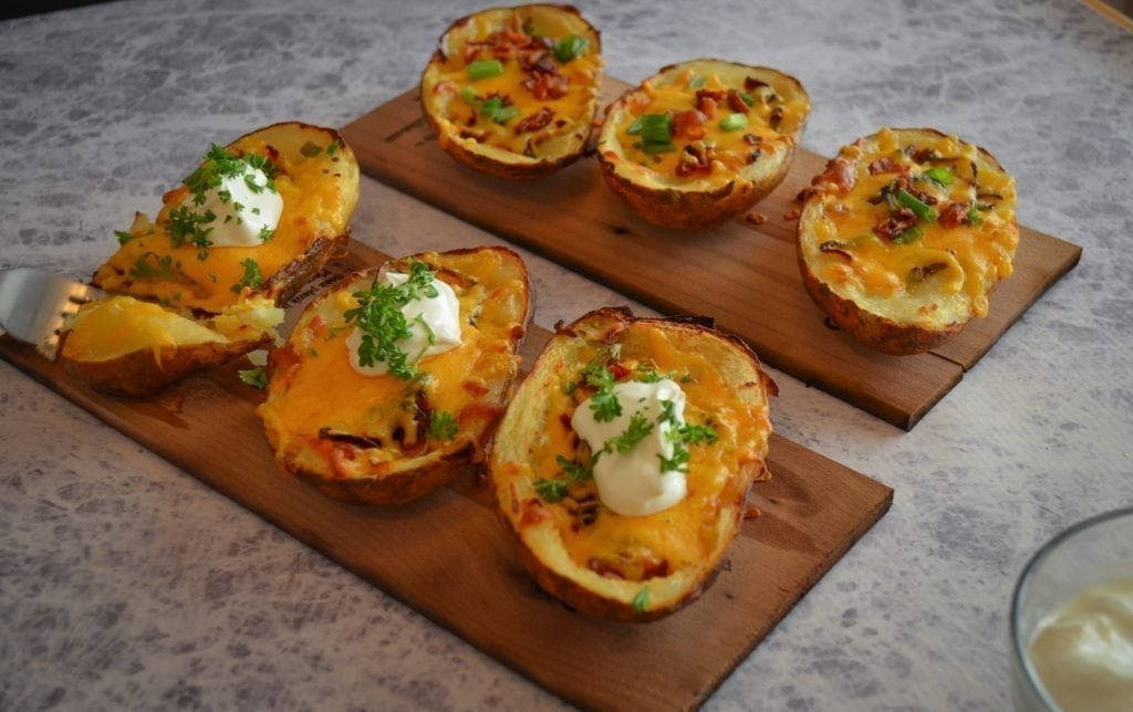Grilled Potato Skins on a Maple Grilling Plank