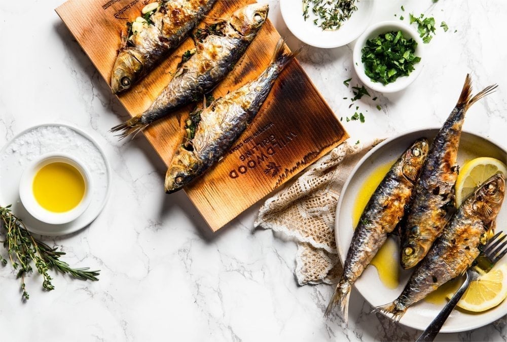 Broiled Sardines Stuffed with Herbs on Cedar Plank Recipe