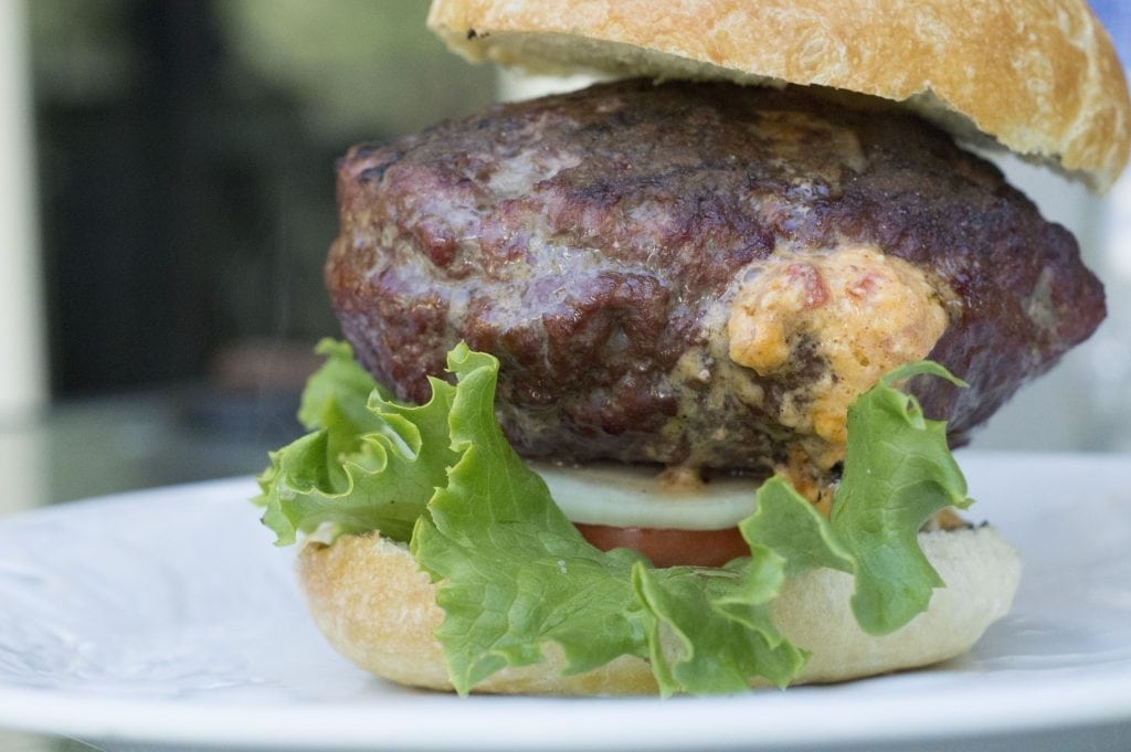 Red Oak Planked Pimento Cheese Stuffed Burgers Recipe