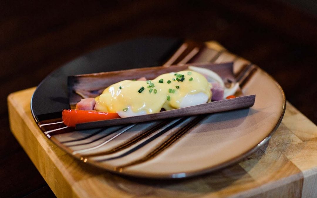 Alder wrapped Benedict with Smoked Hollandaise Sauce