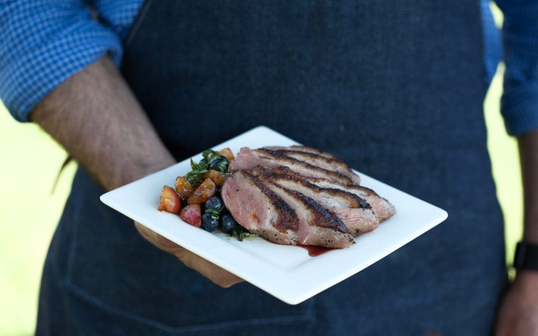 Maple Smoked Duck Breasts with Blueberry, Cherry and Basil Salsa