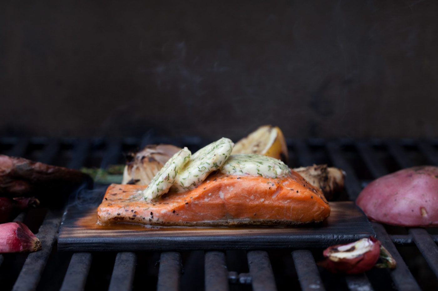 Copper River Sockeye Salmon with Herb Compound Butter with Grilled Vegetables