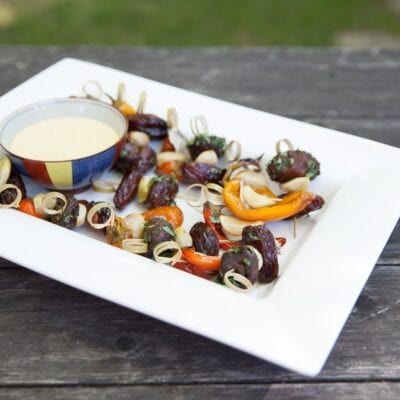 Cedar Smoked Garlic and Peppers with White Anchovy Skewers