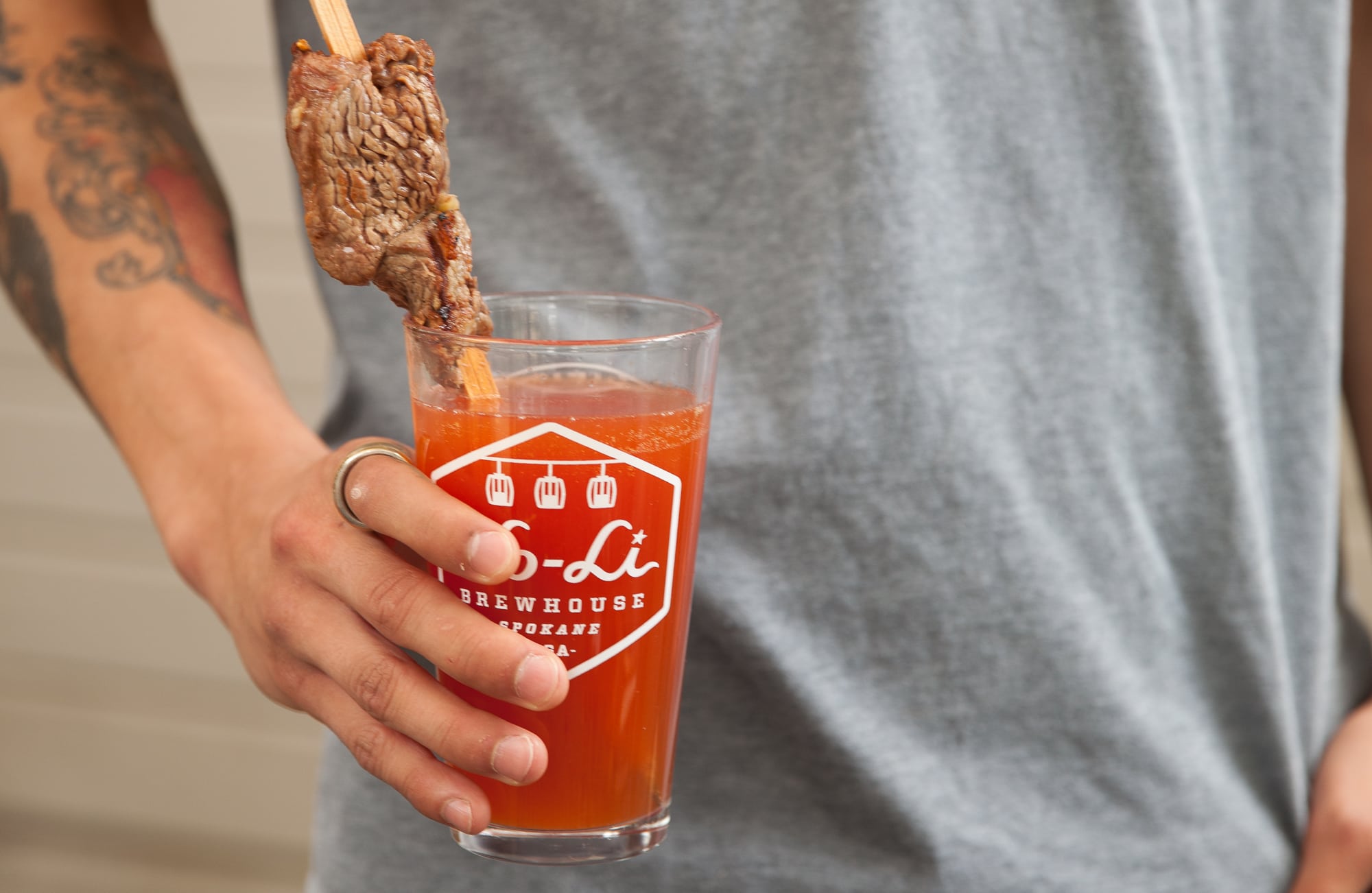 Cherry Smoked Red Beer with Beef Skewer
