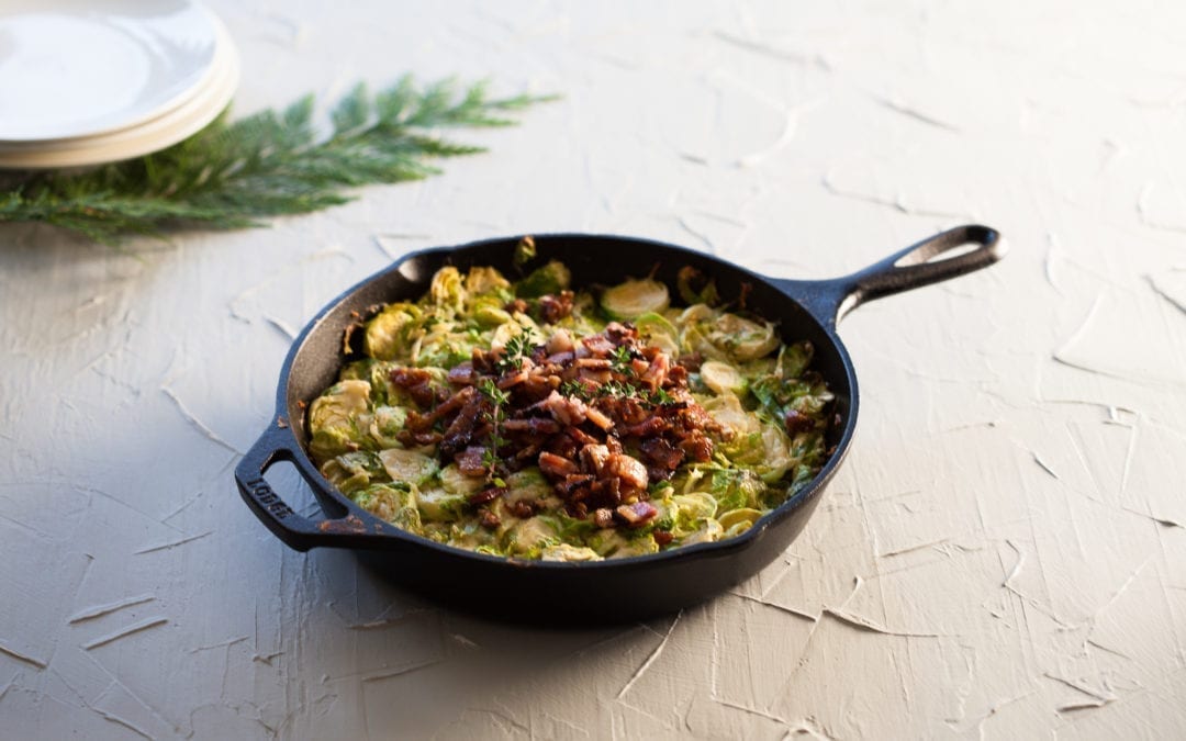 Brussels Sprout Gratin with Bacon and Smoked Dates