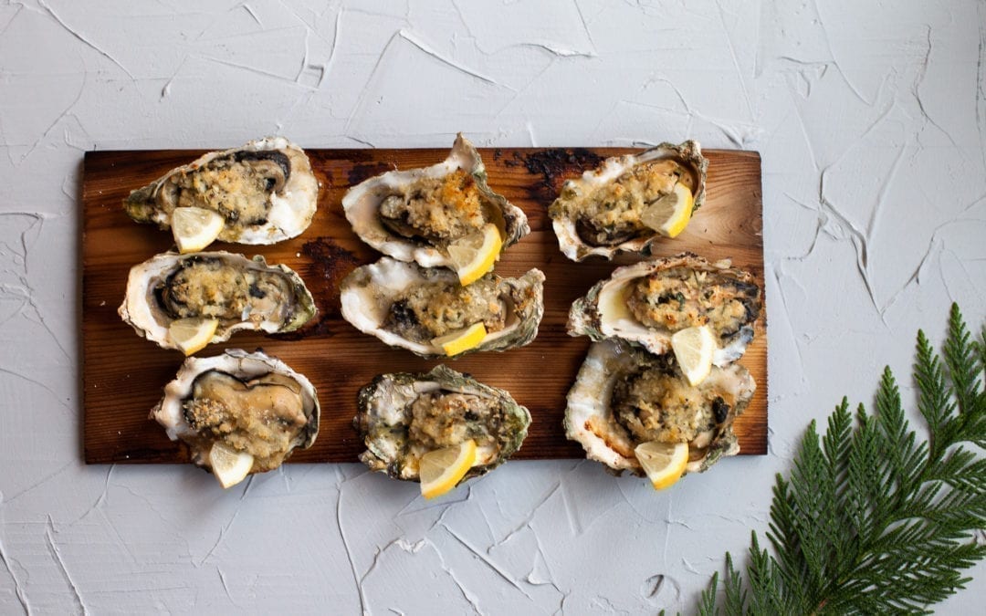 Cedar Planked Oysters with Butter and Panko