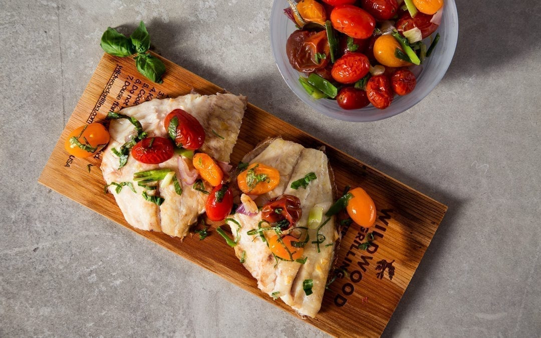 Cedar Planked Red Snapper with Cherry Tomatoes