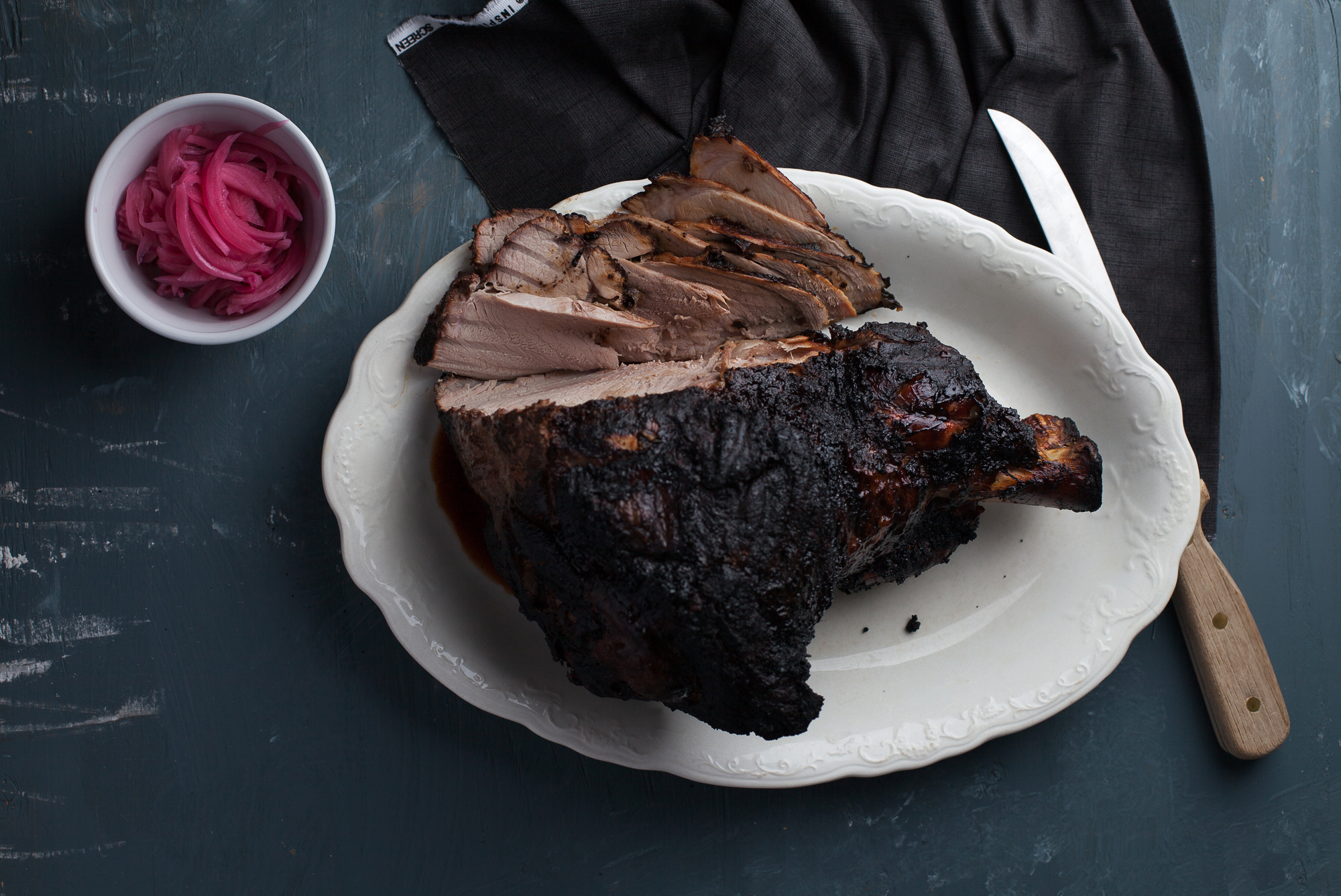 Cuban Style Smoked Pork Leg with Pickled Onions
