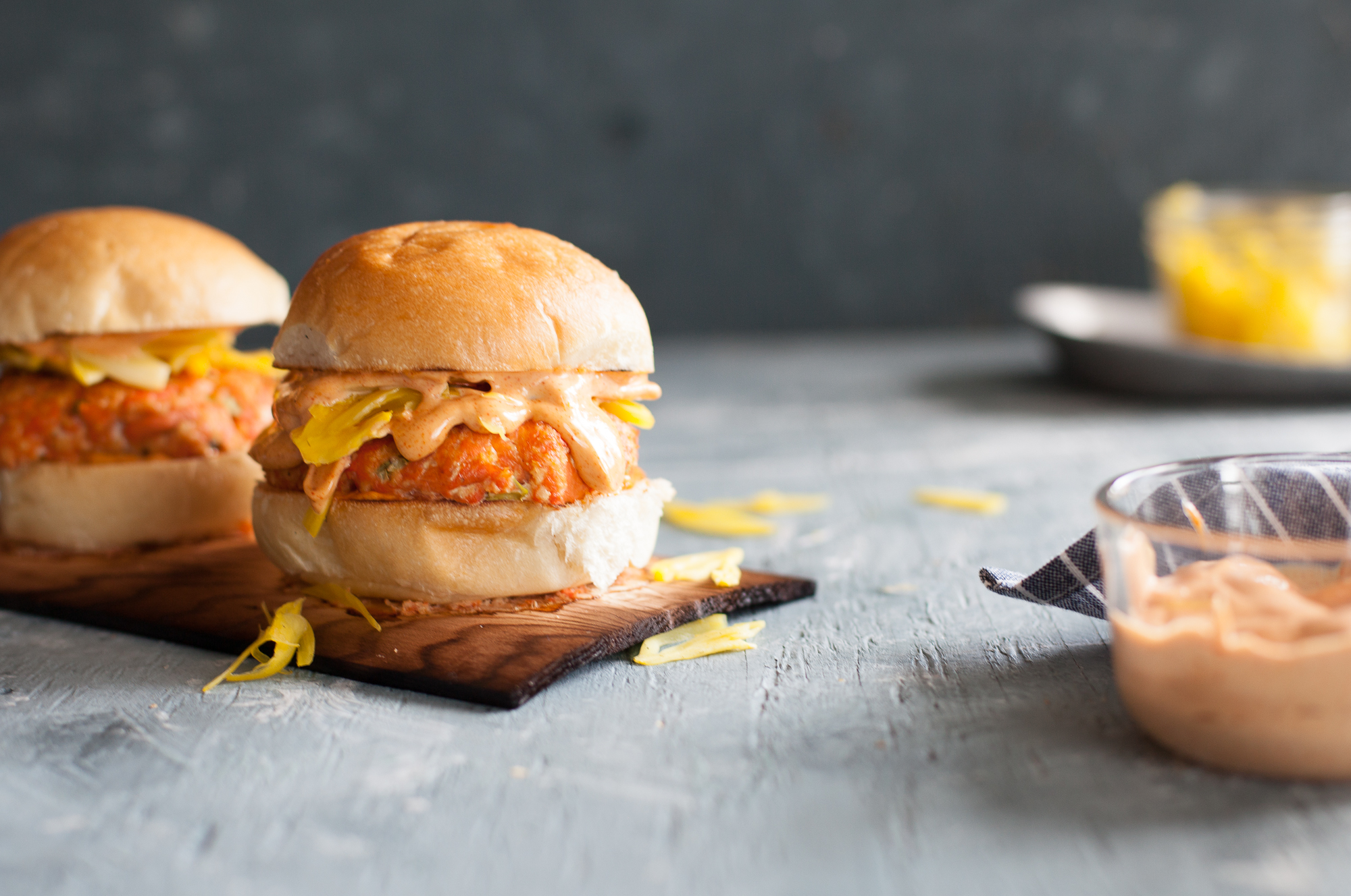 Grilling Dinner Idea: Cedar Planked Salmon Burger with Saffron Pickled Fennel