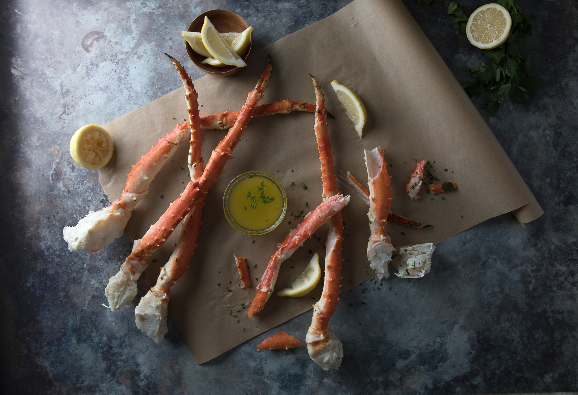 Smoked King Crab Legs with Smoky Garlic Butter