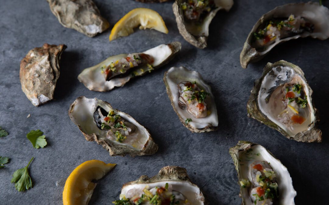 Smoked Oysters with Lemon Mignonette